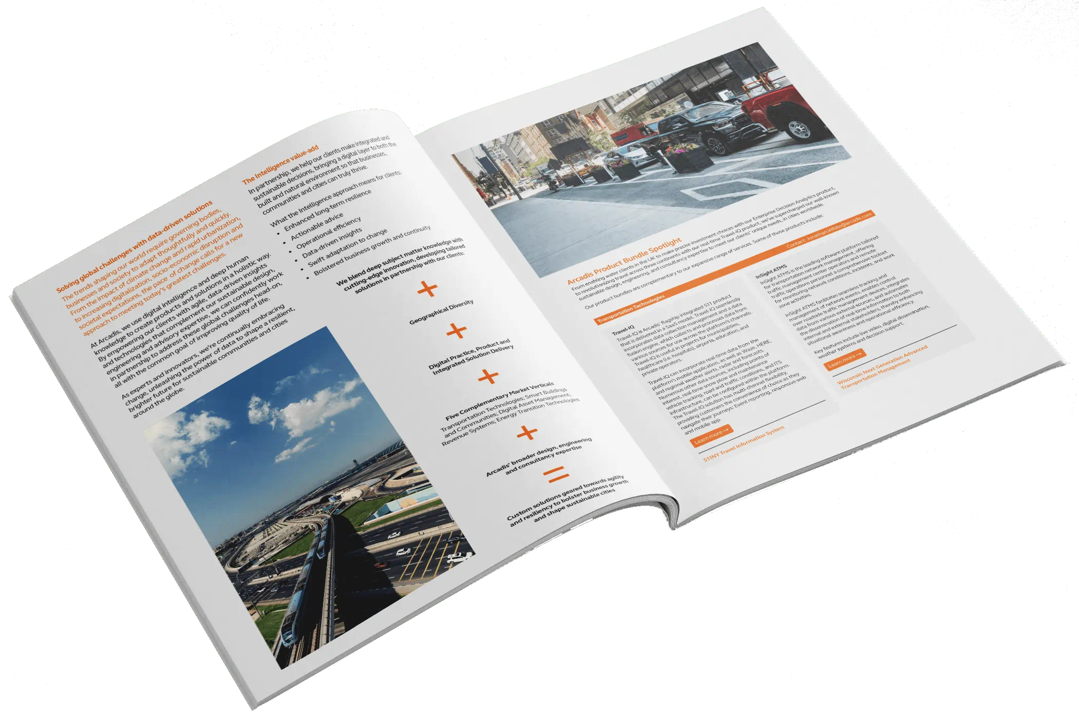 An image of a brochure featuring orange and white pages.