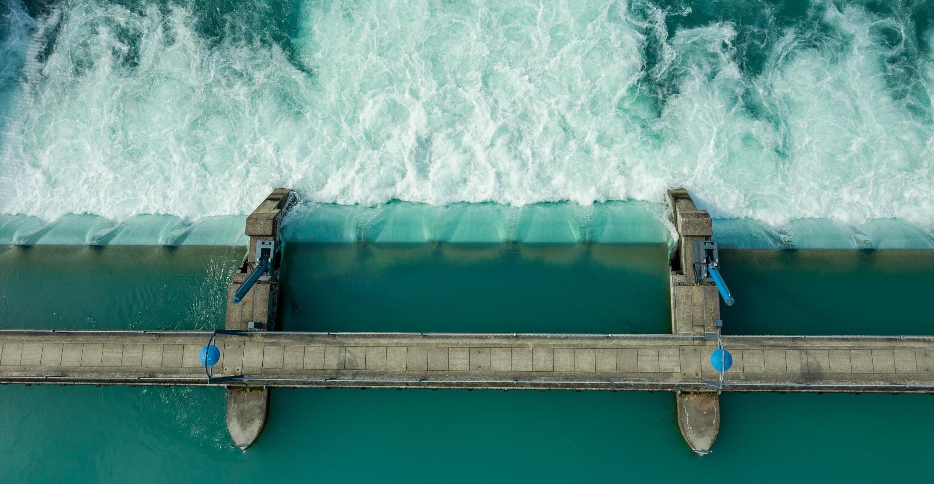 Aerial view from water barrage
