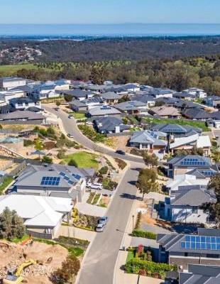 Aerial view of new wealthy homes in Adelaide foothills