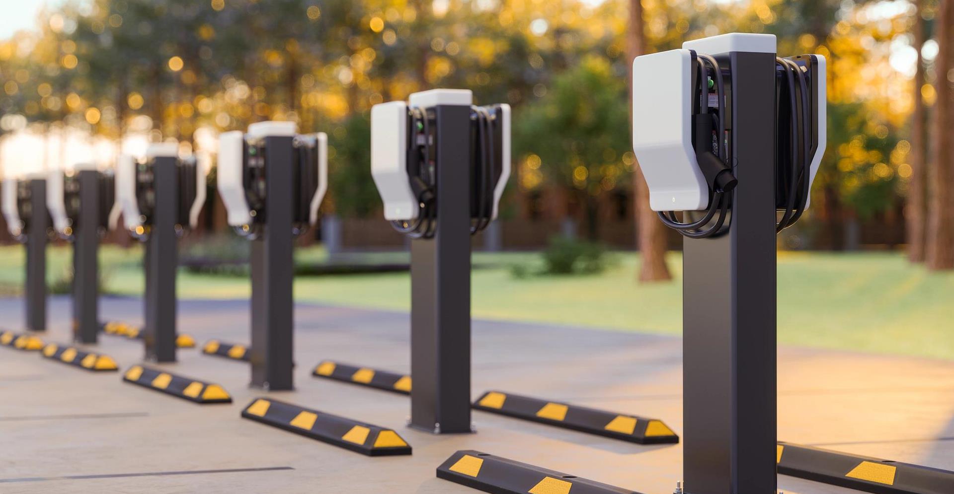 Electric Car Charging Station In Outdoor Parking Lot