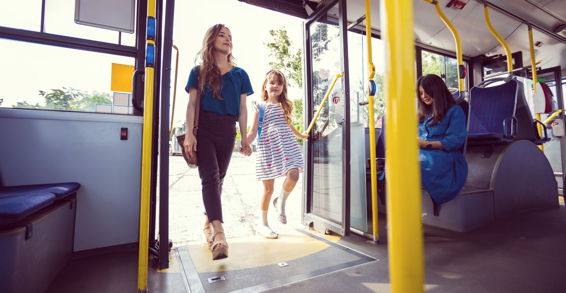 Woman and child in a bus