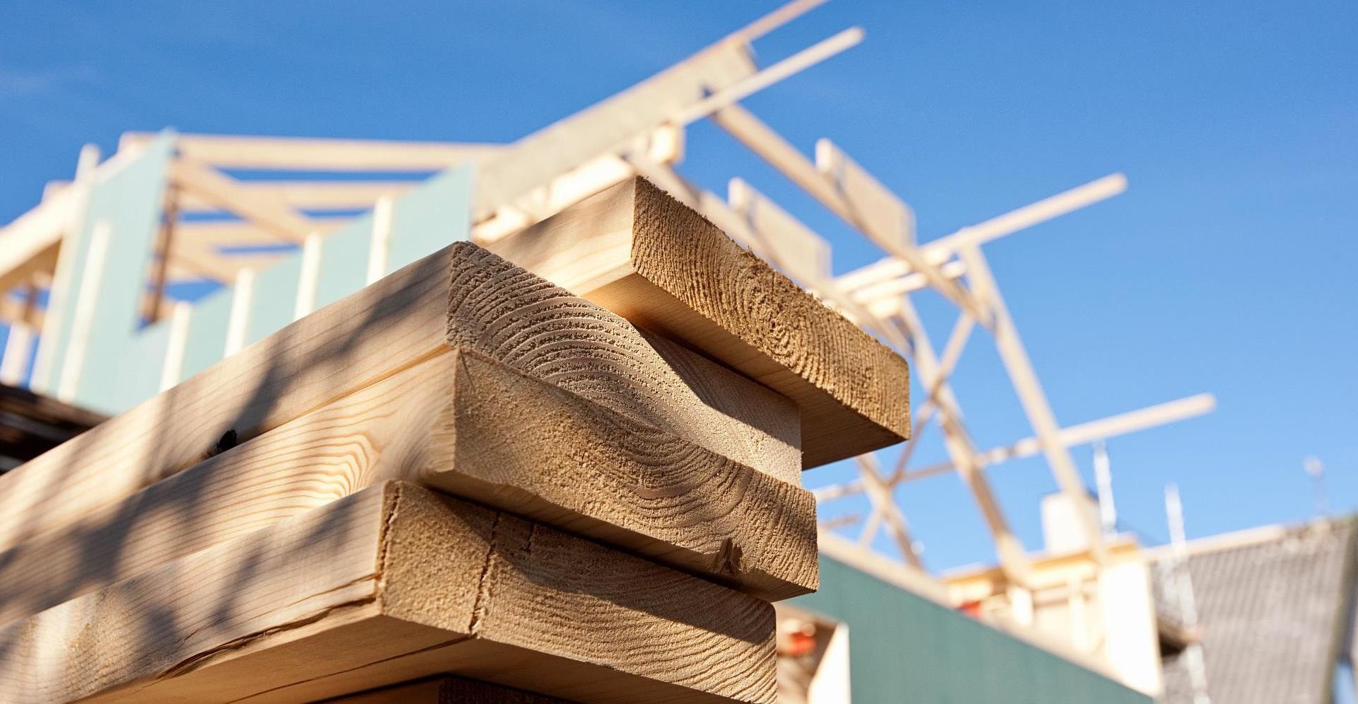 Close up of stacked wood on site