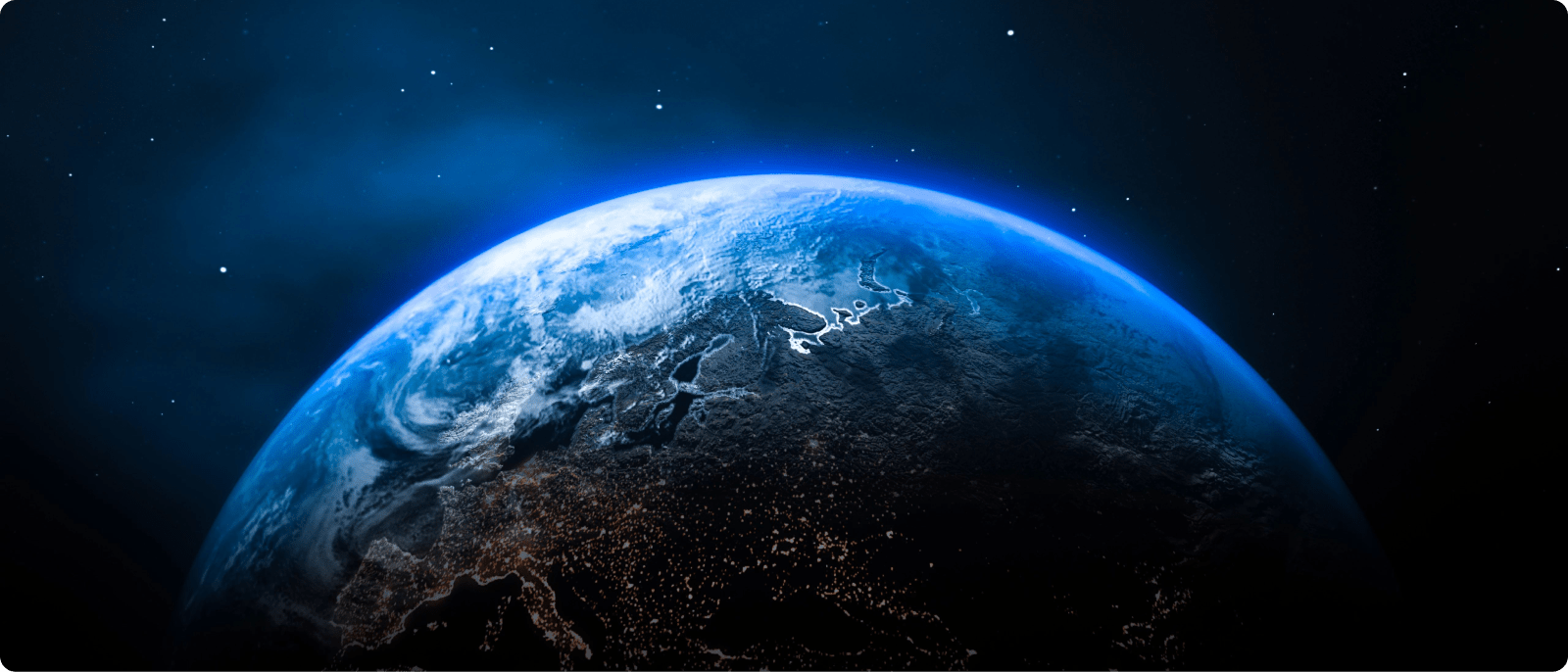 A view of Earth from space, surrounded by a backdrop of twinkling stars in the vast universe.