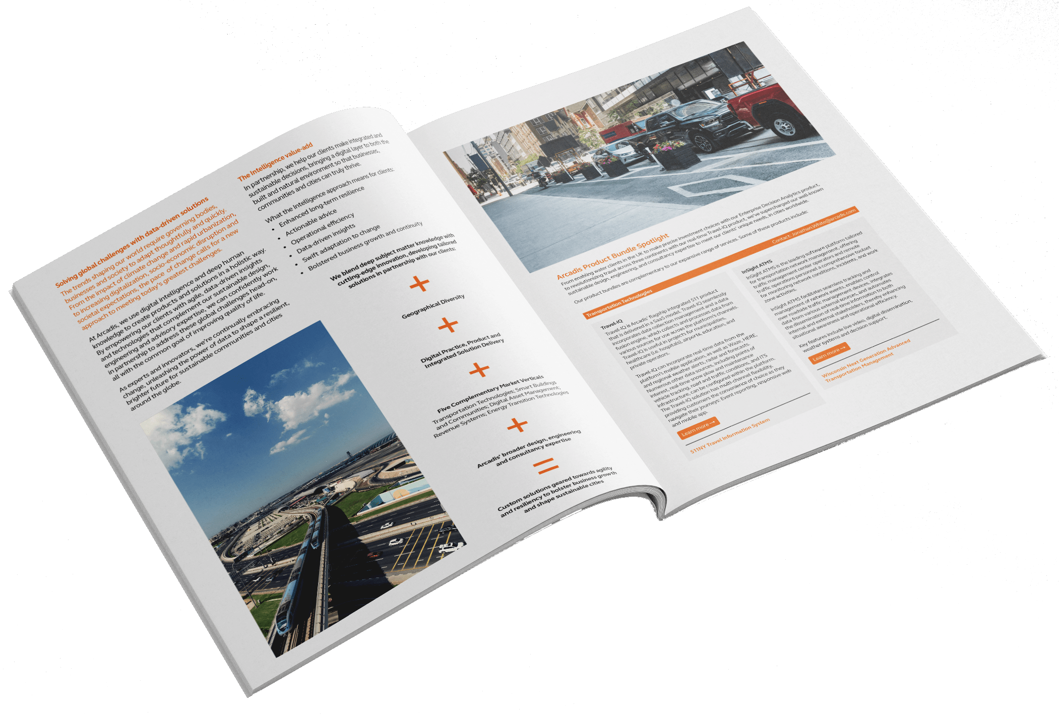 An image of a brochure featuring orange and white pages.