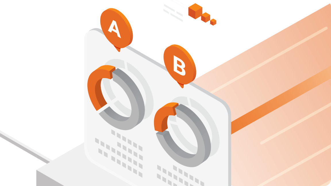 An orange and white graphic that includes a bar graph.