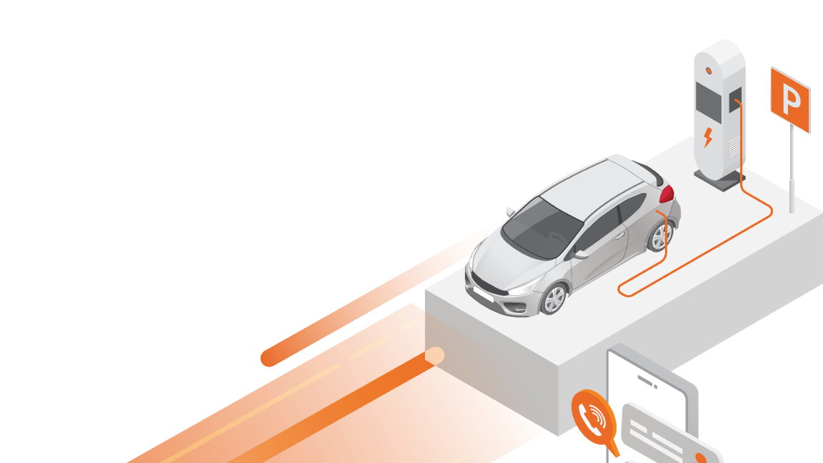 An illustration depicting a car connected to an electric charging station, showcasing the transition to electric mobility.