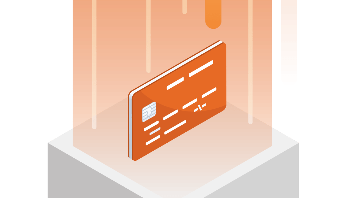 An orange card featured in a white box.