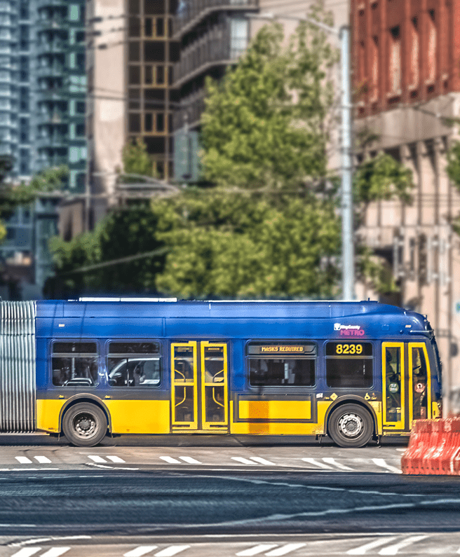 Blue city bus on street