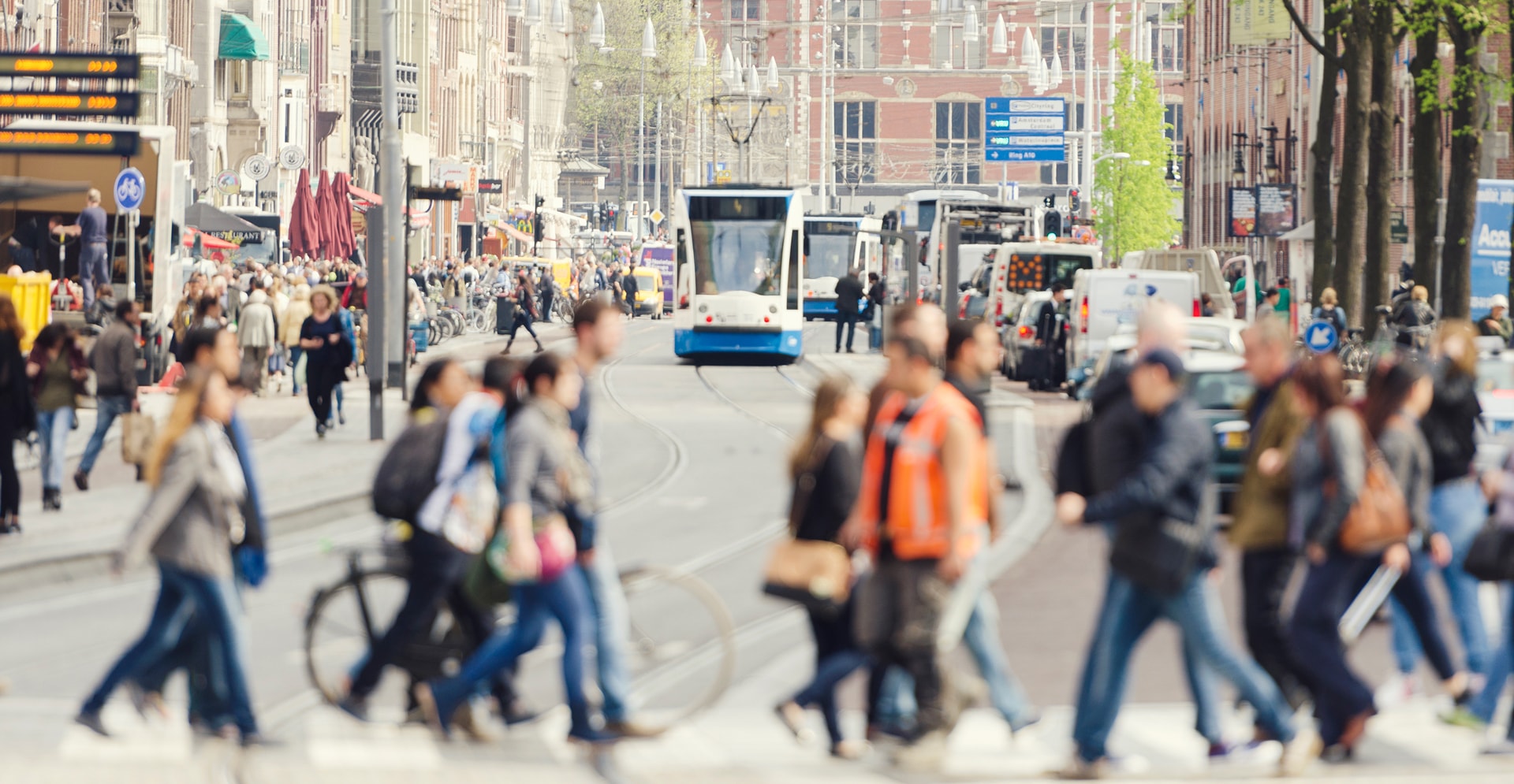 Damrak and central station Amsterdam city center