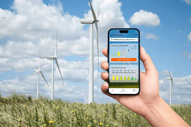 An image depicting the future of wind energy, highlighting Arcadis’ new app for noise prediction in wind energy projects.