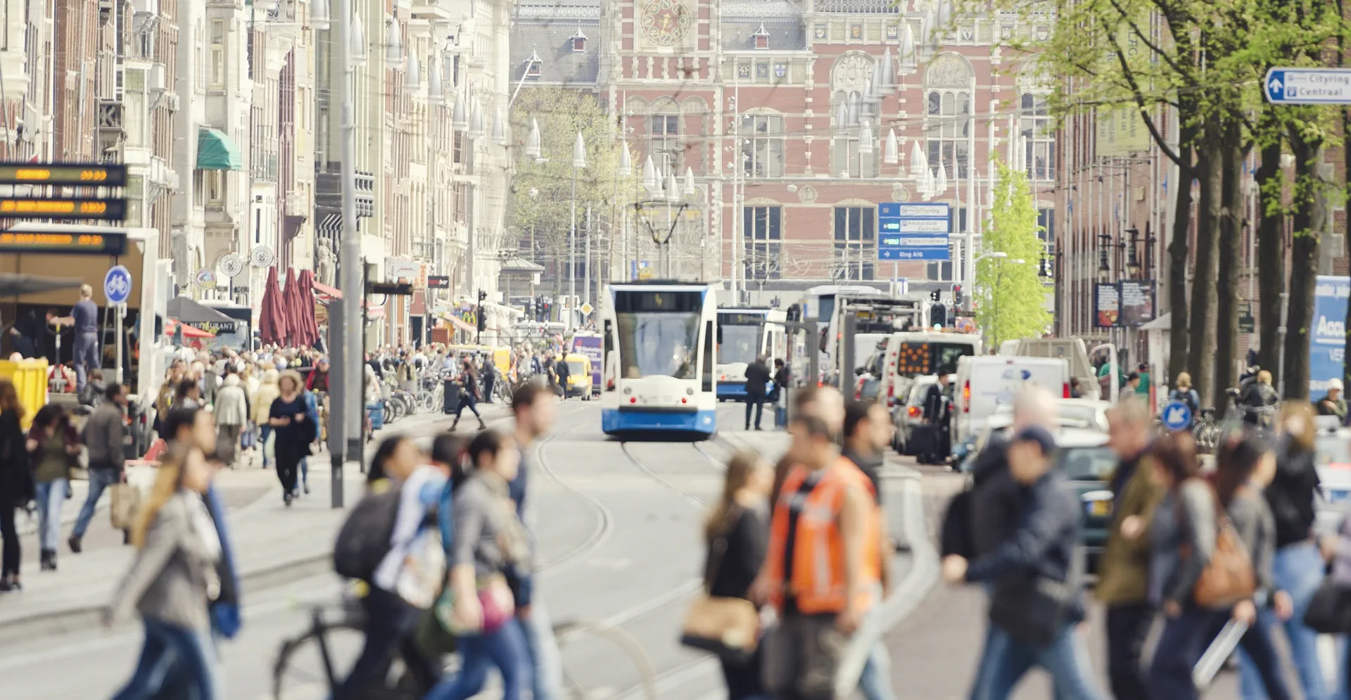 Damrak and central station Amsterdam city center