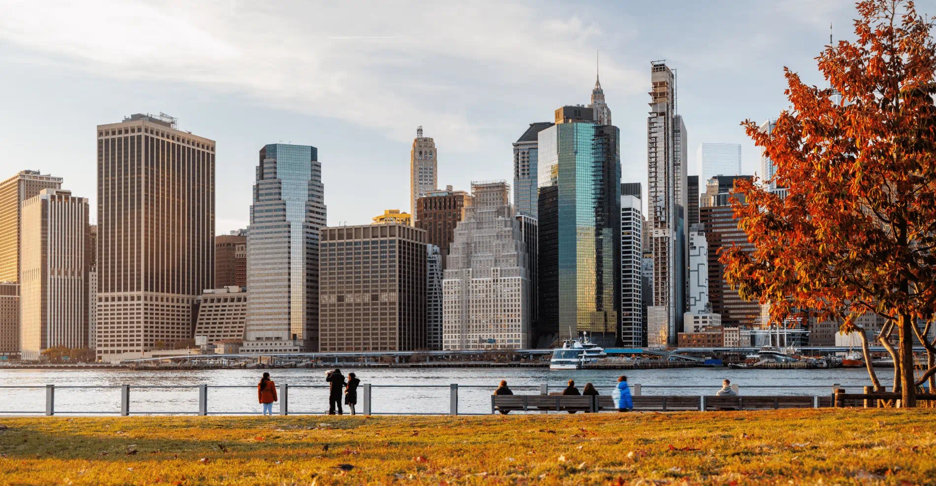 The New York Manhattan skyline during autumn sunset