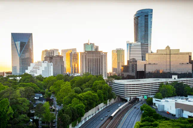 This image depicts the skyline of the Buckhead district in Atlanta, Georgia.