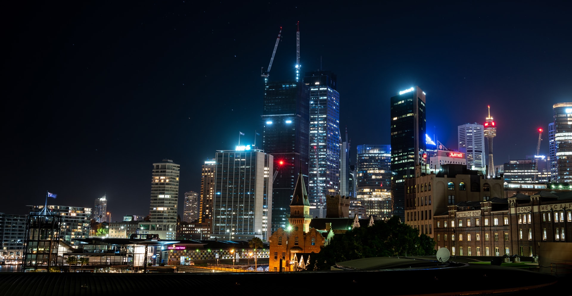 A view of Sydney office buildings at night