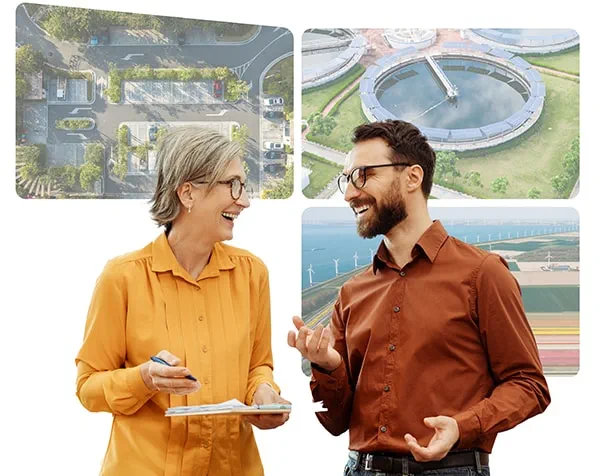 Two colleagues discussing a project, actively communicating and collaborating on their ideas and plans.