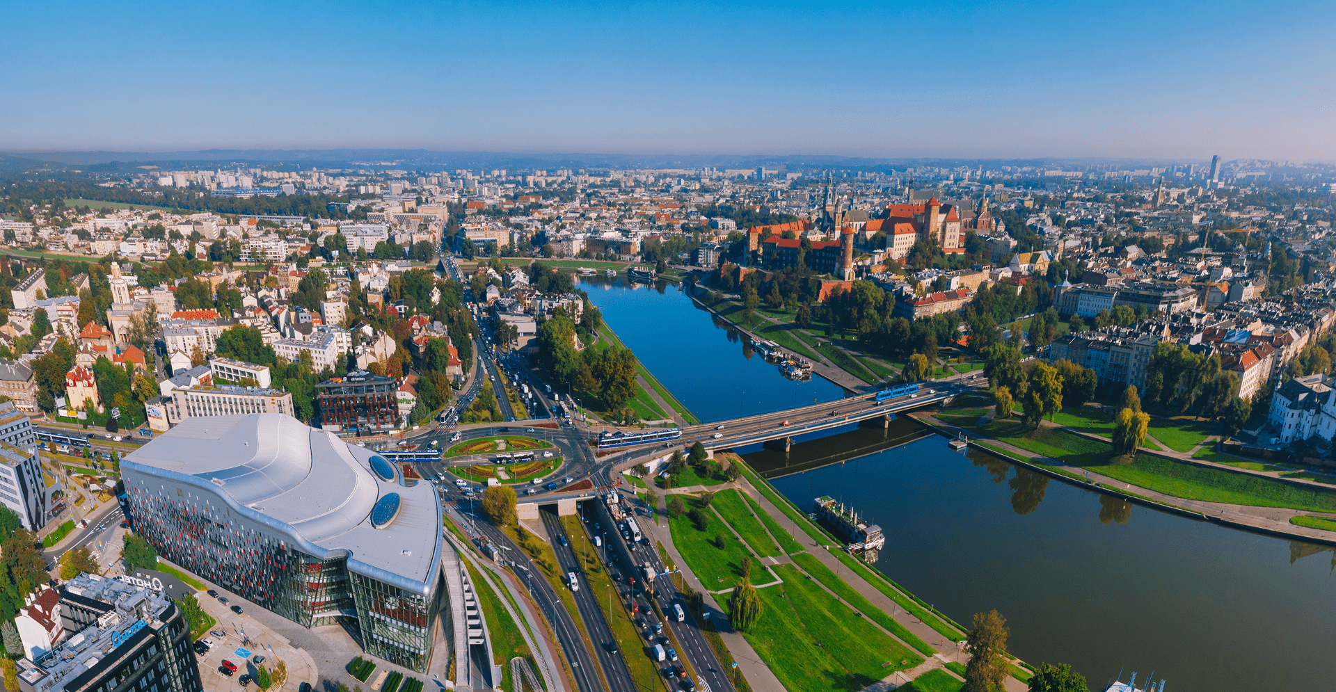 Aerial view of city and river