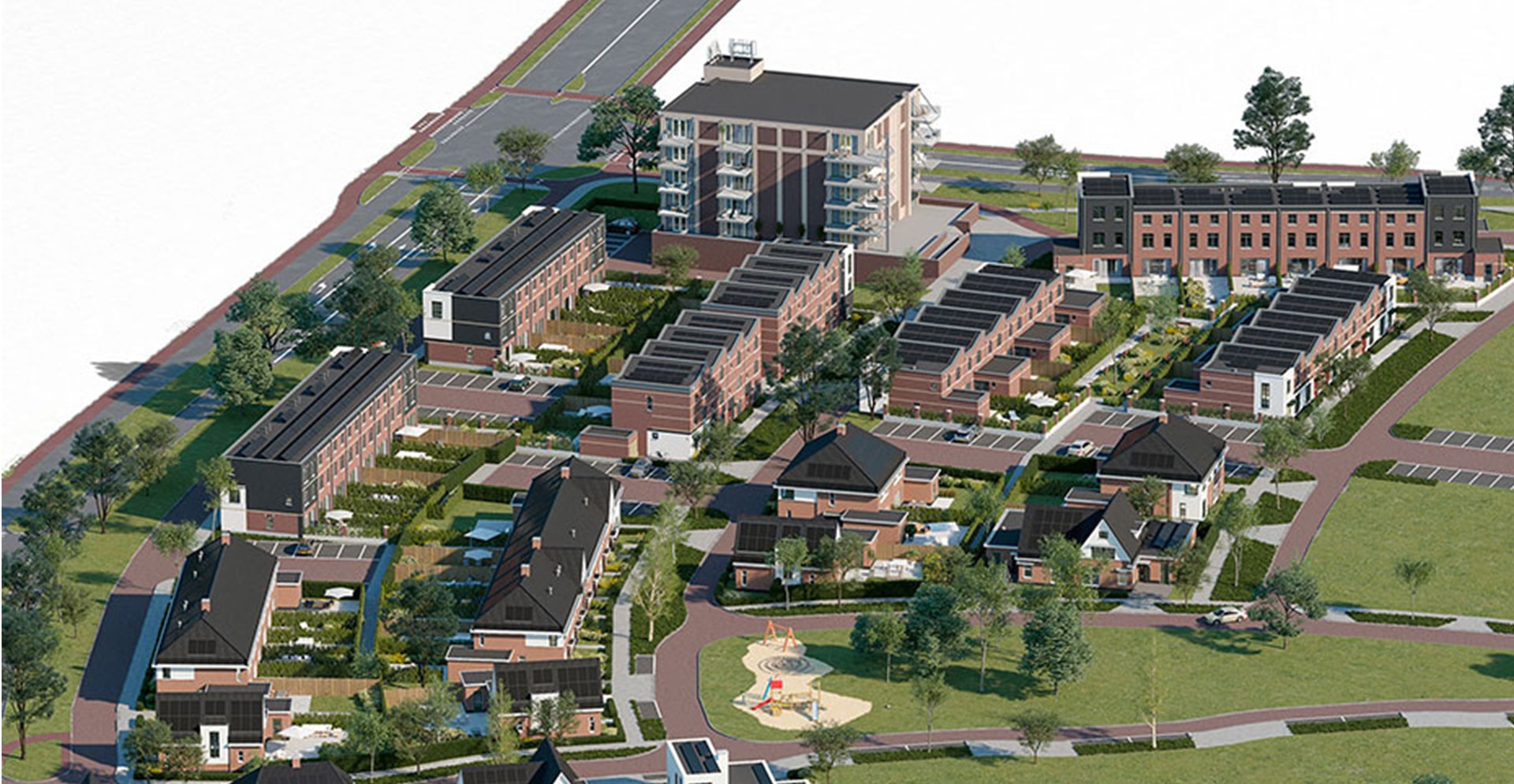 Vogelvlucht visualisatie van de wijk Land van Dico in Uden