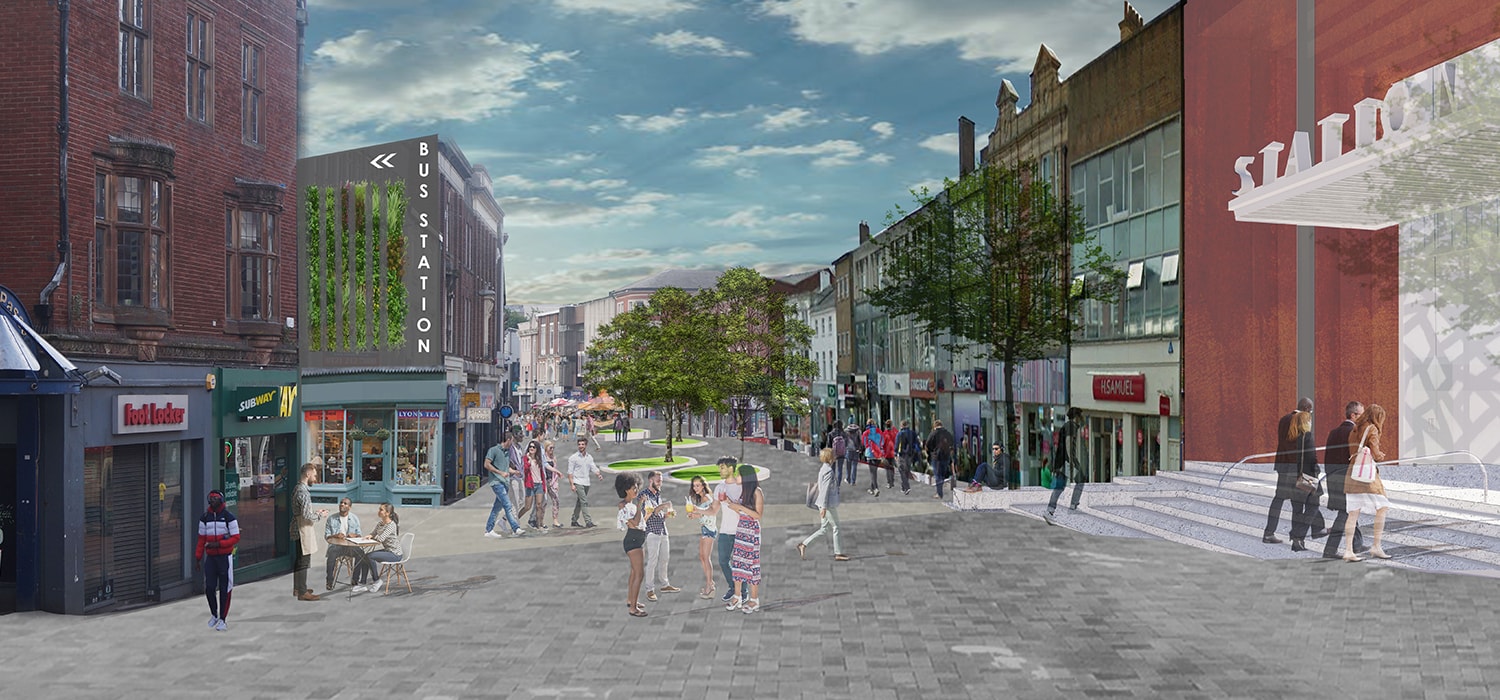 Artist impression of the new Park Street in Walsall town centre