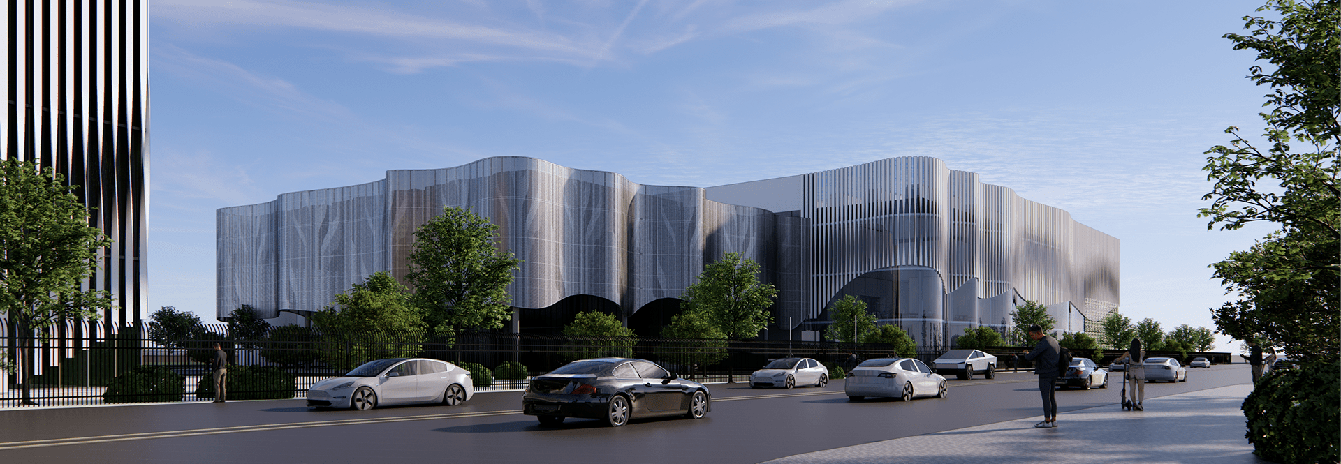 A visual representation of a building in the city, emphasizing its design and placement among other buildings.