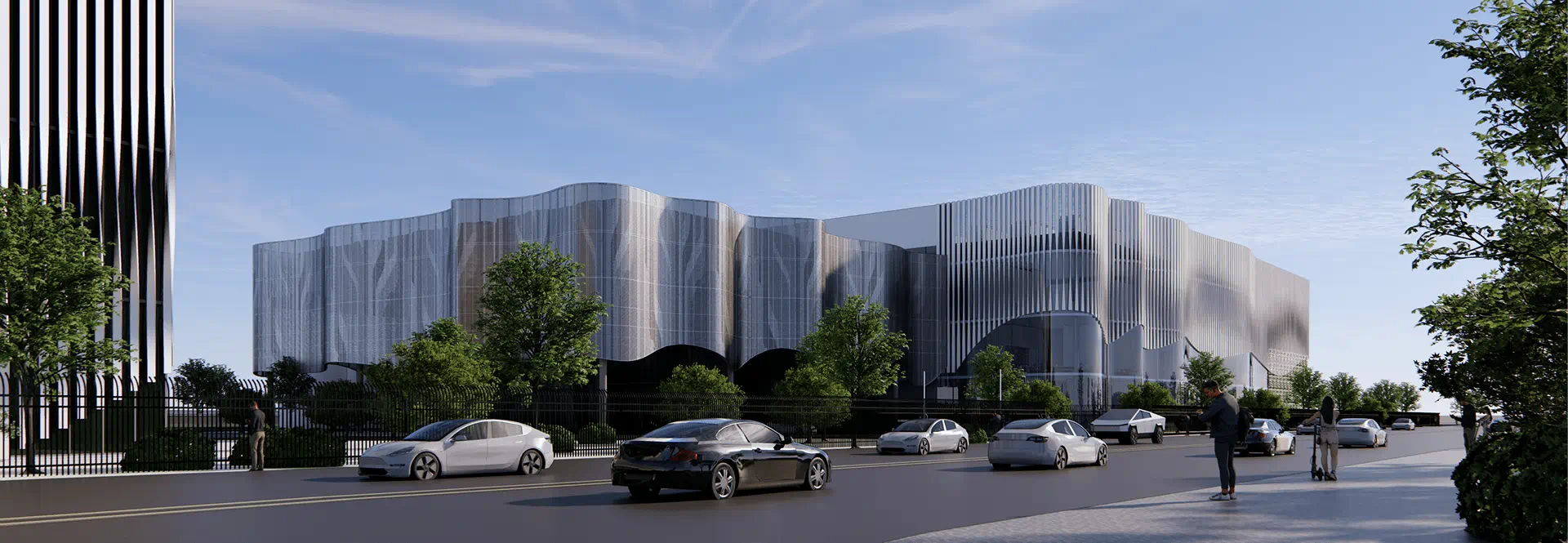 A visual representation of a building in the city, emphasizing its design and placement among other buildings.