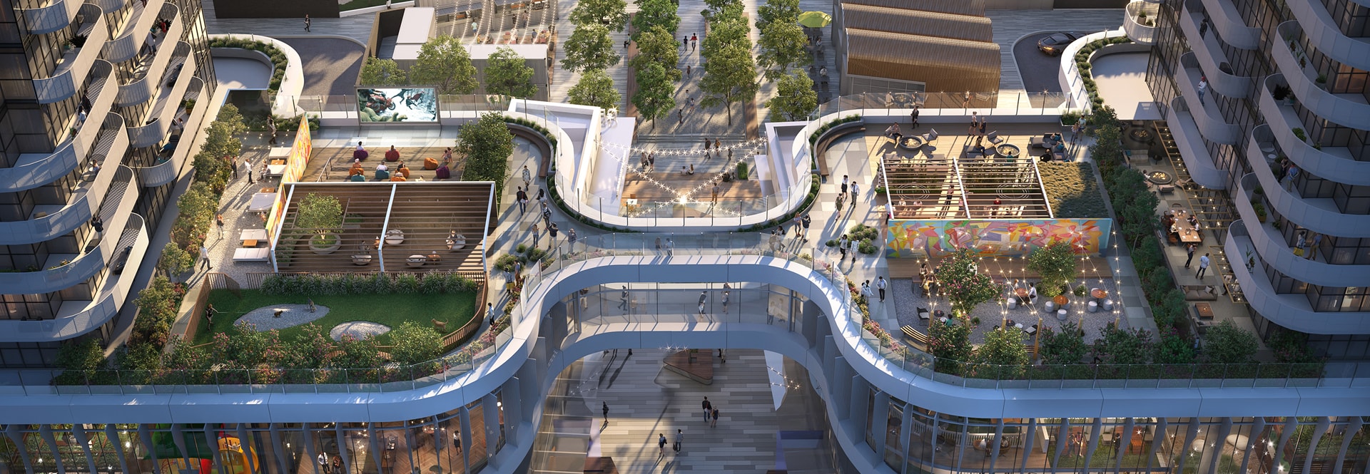  Aerial view of a vibrant city showcasing a large green park amidst urban buildings and streets.